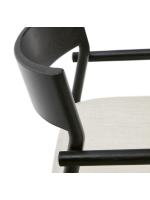 DINAGAT Silla con reposabrazos con funda desenfundable en chenilla beige y madera maciza de roble acabado negro