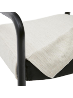 DINAGAT Silla con reposabrazos con funda desenfundable en chenilla beige y madera maciza de roble acabado negro