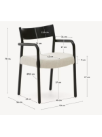 DINAGAT Silla con reposabrazos con funda desenfundable en chenilla beige y madera maciza de roble acabado negro