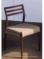 MOE chair with removable cover in beige chenille and solid oak wood walnut finish home design