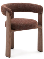 NAXOS sedia 3 gambe con braccioli in tessuto effetto ciniglia marrone e gambe in legno massello di frassino finitura noce