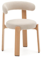 LAPAI Silla en tejido efecto chenilla beige y patas en madera maciza de fresno natural