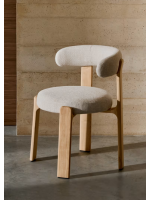 LAPAI Silla en tejido efecto chenilla beige y patas en madera maciza de fresno natural