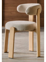 LAPAI chair in beige chenille effect fabric and legs in solid natural ash wood