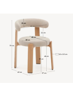 LAPAI Silla en tejido efecto chenilla beige y patas en madera maciza de fresno natural