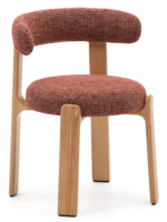 TAUNGA Chaise en tissu effet chenille terre cuite et pieds en frêne massif naturel
