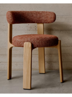 TAUNGA chair in red chenille effect fabric and legs in solid natural ash wood