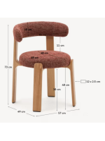 TAUNGA chair in red chenille effect fabric and legs in solid natural ash wood