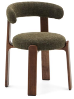 DARSA chair in green chenille-effect fabric and legs in solid ash wood with walnut finish