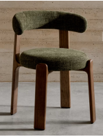 DARSA Silla en tejido efecto chenilla verde y patas en madera maciza de fresno con acabado nogal