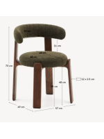 DARSA Chaise en tissu effet chenille vert et pieds en frêne massif finition noyer
