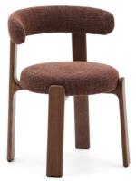 SAMAH chair in brown chenille effect fabric and legs in solid ash wood with walnut finish