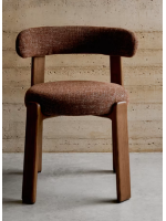 SAMAH chair in brown chenille effect fabric and legs in solid ash wood with walnut finish