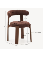 SAMAH chair in brown chenille effect fabric and legs in solid ash wood with walnut finish