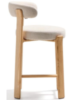 KRAB taburete 65 o 75 cm en tejido efecto chenilla beige y patas en madera maciza de fresno natural