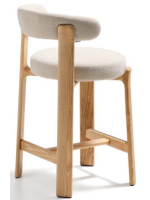 KRAB tabouret 65 ou 75 cm en tissu effet chenille beige et pieds en frêne massif naturel