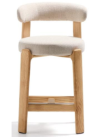 KRAB taburete 65 o 75 cm en tejido efecto chenilla beige y patas en madera maciza de fresno natural