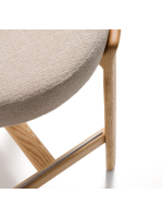 KRAB tabouret 65 ou 75 cm en tissu effet chenille beige et pieds en frêne massif naturel