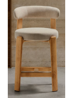 KRAB Hocker 65 oder 75 cm aus beigem Stoff mit Chenille Effekt und Beinen aus massivem Natur Eschenholz