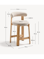 KRAB Hocker 65 oder 75 cm aus beigem Stoff mit Chenille Effekt und Beinen aus massivem Natur Eschenholz