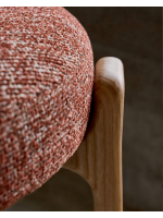 GRIGA stool h 65 or 75 cm in red chenille effect fabric and legs in solid natural ash wood