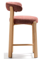 GRIGA stool h 65 or 75 cm in red chenille effect fabric and legs in solid natural ash wood