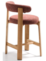 GRIGA sgabello h 65 o 75 cm in tessuto effetto ciniglia terracotta e gambe in legno massello di frassino naturale design
