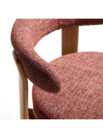 GRIGA stool h 65 or 75 cm in red chenille effect fabric and legs in solid natural ash wood
