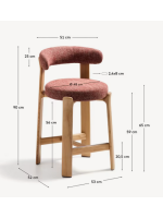 GRIGA sgabello h 65 o 75 cm in tessuto effetto ciniglia terracotta e gambe in legno massello di frassino naturale design