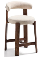 MALYI Hocker H 65 oder 75 cm aus beigem Stoff mit Chenille Effekt und Beinen aus Eschenholz mit Walnuss Finish