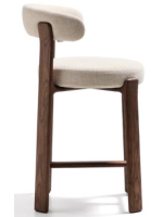 MALYI stool h 65 or 75 cm in beige chenille effect fabric and legs in solid ash wood with walnut finish
