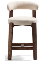 MALYI Hocker H 65 oder 75 cm aus beigem Stoff mit Chenille Effekt und Beinen aus Eschenholz mit Walnuss Finish