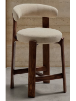 MALYI Hocker H 65 oder 75 cm aus beigem Stoff mit Chenille Effekt und Beinen aus Eschenholz mit Walnuss Finish