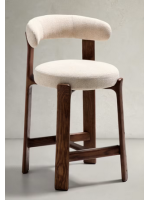 MALYI Hocker H 65 oder 75 cm aus beigem Stoff mit Chenille Effekt und Beinen aus Eschenholz mit Walnuss Finish