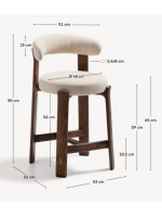 MALYI Hocker H 65 oder 75 cm aus beigem Stoff mit Chenille Effekt und Beinen aus Eschenholz mit Walnuss Finish