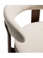 MALYI Hocker H 65 oder 75 cm aus beigem Stoff mit Chenille Effekt und Beinen aus Eschenholz mit Walnuss Finish