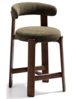 KAPICY tabouret h 65 ou 75 cm en tissu effet chenille vert et pieds en frêne massif finition noyer
