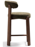 KAPICY tabouret h 65 ou 75 cm en tissu effet chenille vert et pieds en frêne massif finition noyer