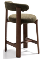 KAPICY stool h 65 or 75 cm in green chenille effect fabric and legs in solid ash wood with walnut finish