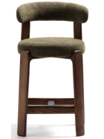 KAPICY tabouret h 65 ou 75 cm en tissu effet chenille vert et pieds en frêne massif finition noyer