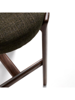 KAPICY stool h 65 or 75 cm in green chenille effect fabric and legs in solid ash wood with walnut finish