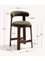 KAPICY taburete alto 65 o 75 cm en tejido efecto chenilla verde y patas en madera maciza de fresno con acabado nogal