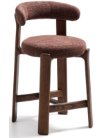 CURILI tabouret h 65 ou 75 cm en tissu effet chenille marron et pieds en frêne massif finition noyer