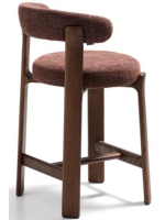 CURILI taburete alto 65 o 75 cm en tejido efecto chenilla marrón y patas en madera maciza de fresno con acabado nogal