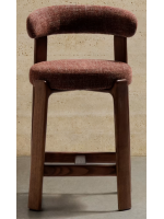 CURILI tabouret h 65 ou 75 cm en tissu effet chenille marron et pieds en frêne massif finition noyer