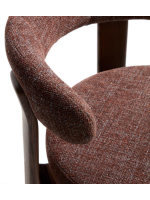 CURILI stool h 65 or 75 cm in brown chenille effect fabric and legs in solid ash wood with walnut finish