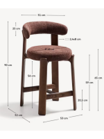 CURILI tabouret h 65 ou 75 cm en tissu effet chenille marron et pieds en frêne massif finition noyer