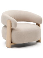 BOLSOY fauteuil en tissu effet chenille beige et pieds en frêne massif naturel