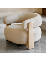 BOLSOY fauteuil en tissu effet chenille beige et pieds en frêne massif naturel