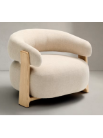 BOLSOY poltrona in tessuto effetto ciniglia beige e gambe in legno massello di frassino naturale design casa